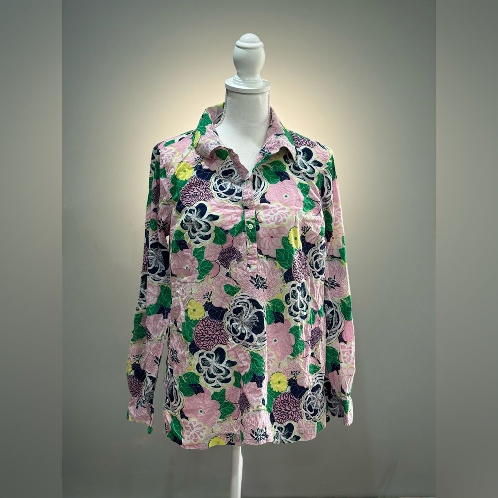 SALE! Pink Talbots Outlet Floral 1/2 Button Down Shirt Size L EUC